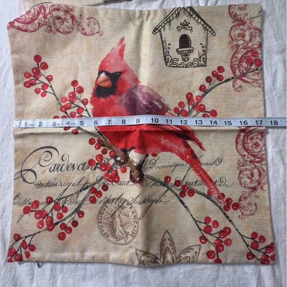 Cardinal/bird Throw Pillow Covers Set of 4 Farmhouse - Picture 6 of 7